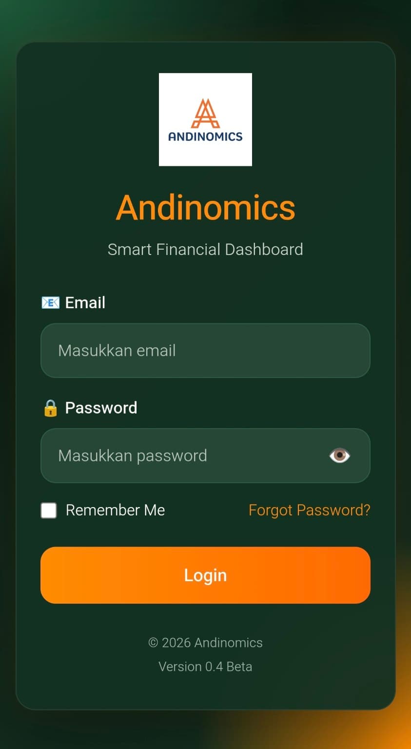 Andinomics login screen