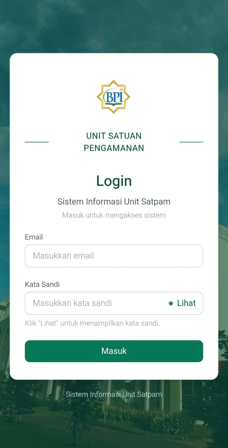 BPIBS Cakra Unit login screen